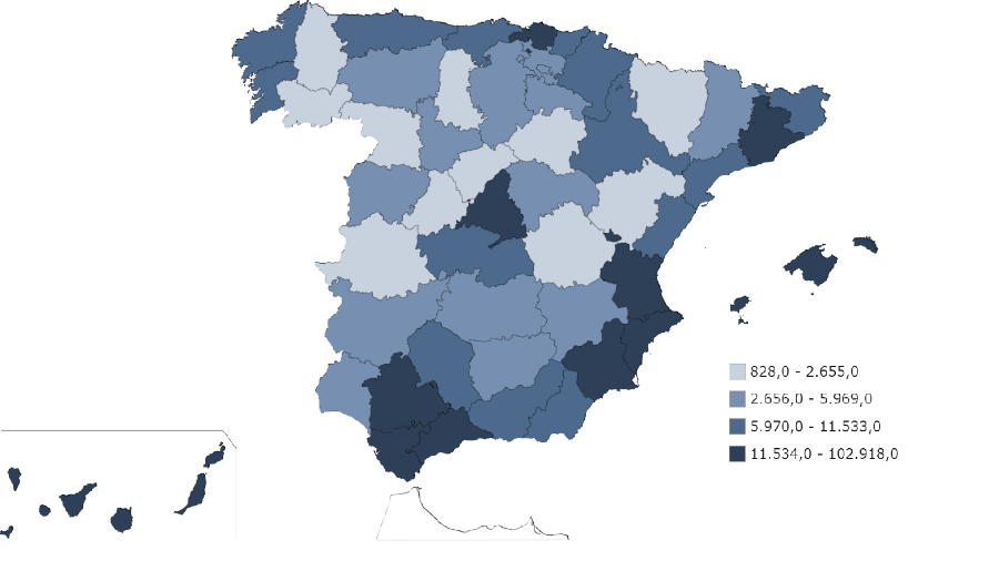 <i>Número de infracciones penales por provincias. / Ministerio del Interior. </i> $!<i>Número de infracciones penales por provincias. / Ministerio del Interior. </i>
