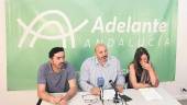 IU Y PODEMOS. Francisco Javier Damas, José Luis Cano e Inés Gila, en la rueda de prensa de Adelante Andalucía. 