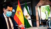 El presidente de la Junta de Andalucía, Juanma Moreno, este sábado en el Palacio de San Telmo.