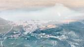PANORÁMICA. Perspectiva de la ciudad tuccitana, sumida en una nube de gases emitidos por la orujera.