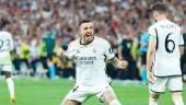  Joselu celebra el primero de los dos goles marcados por el Real Madrid. / Isabel Infantes / Pa Wire / Europa Press. 