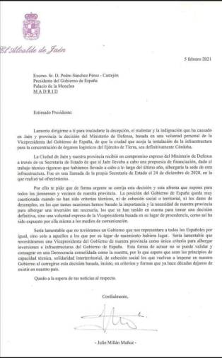 $!La carta de Julio Millán a Pedro Sánchez tras la adjudicación del Plan Colce a Córdoba