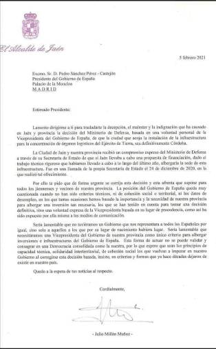 $!La carta de Julio Millán a Pedro Sánchez tras la adjudicación del Plan Colce a Córdoba