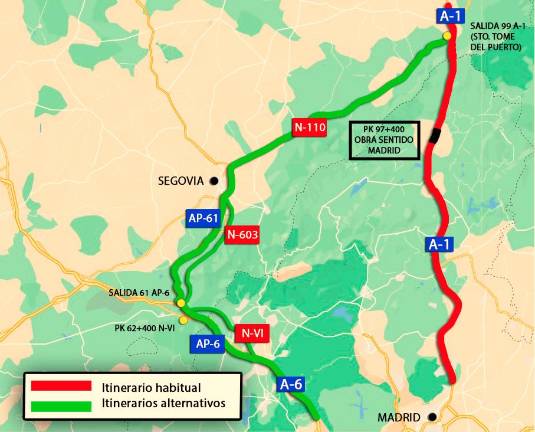 Afecciones al tráfico por el corte de carriles a la altura del Puerto de Somosierra (A-1) sentido Madrid Afecciones al tráfico por el corte de carriles a la altura del Puerto de Somosierra (A-1) sentido Madrid