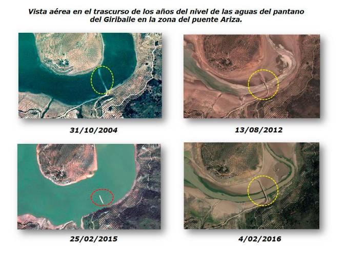 <i>Vista aérea puente sumergido en diferentes épocas.</i> <i>Vista aérea puente sumergido en diferentes épocas.</i>