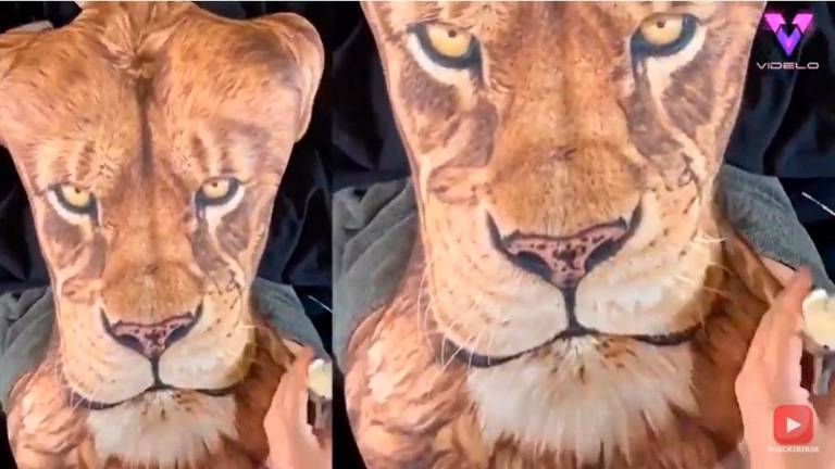 Talentoso artista convierte la espalda de su novia en la cara de un león Talentoso artista convierte la espalda de su novia en la cara de un león