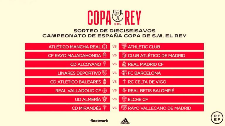 Linares Deportivo-Barça y Atlético Mancha Real-Athletic Club de Bilbao en dieciseisavos de la Copa del Rey Linares Deportivo-Barça y Atlético Mancha Real-Athletic Club de Bilbao en dieciseisavos de la Copa del Rey