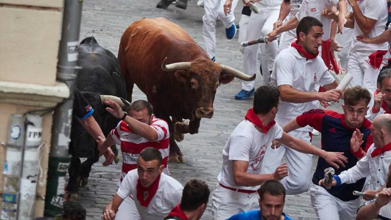 Quinto encierro de Sanfermines rápido y limpio con los toros de Núñez del Cuvillo Quinto encierro de Sanfermines rápido y limpio con los toros de Núñez del Cuvillo