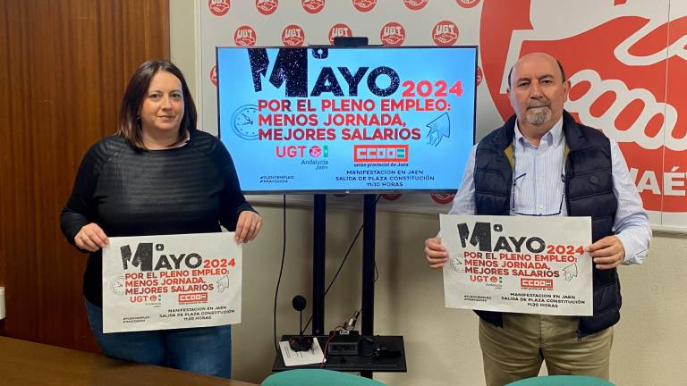 Silvia de la Torre y Manuel Salazar en la presentación de la manifestación del 1 de mayo. / David Cejudo / Diario JAÉN. 