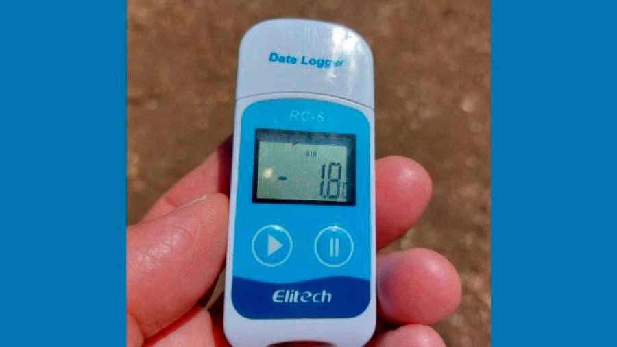 <i>El data logger marca -1,8º el pasado domingo, 14 de mayo.</i> $!<i>El data logger marca -1,8º el pasado domingo, 14 de mayo.</i>