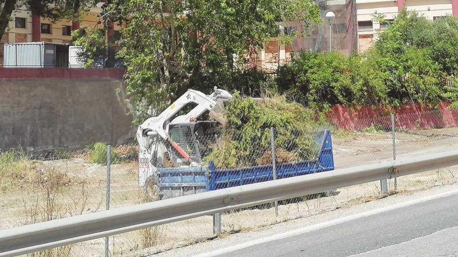 <i>Un trabajador retira maleza del complejo con una minicargadora. / Fotografía: Manu Ibáñez / Diario JAÉN.</i> <i>Un trabajador retira maleza del complejo con una minicargadora. / Fotografía: Manu Ibáñez / Diario JAÉN.</i>