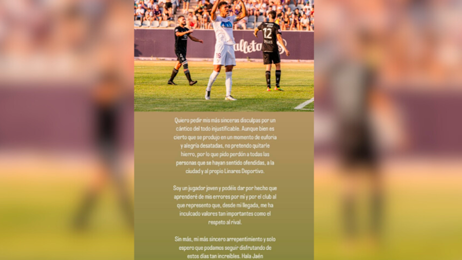 Juanma Porro pide perdón al Linares Deportivo y a los linarenses por unos “cánticos injustificables” $!Juanma Porro pide perdón al Linares Deportivo y a los linarenses por unos “cánticos injustificables”