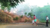 FUEGO. Vecinos de Las Infantas intentan apagar las llamas con cubos de agua y mangueras.