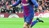 ACCIÓN. Leo Messi celebra el tanto marcado al Atlético de Madrid.