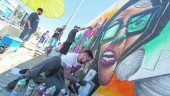ARTE. Grafiteros participantes en la actividad “JAM, 20 años de Hip-Hop”, realizada en el polígono Los Cerros.