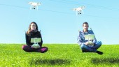 COMERCIO. Agustina Navas y Francisco Serrano, de Nimbus Visión, sobrevuelan dos drones (en un montaje).