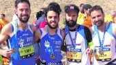 ATLETAS. Raúl Labella, Rubén Paulano, Juan Vicente Ortíz y Pedro Antonio González, después de la Maratón de Sevilla.