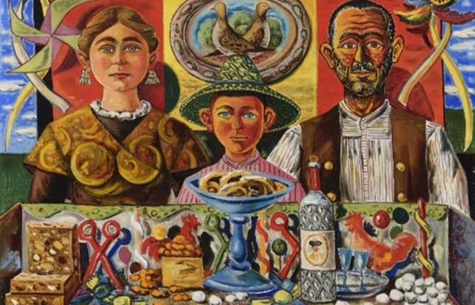 ARTE. Imagen de la obra a subasta “Personajes y bodegón”, de Rafael Zabaleta.