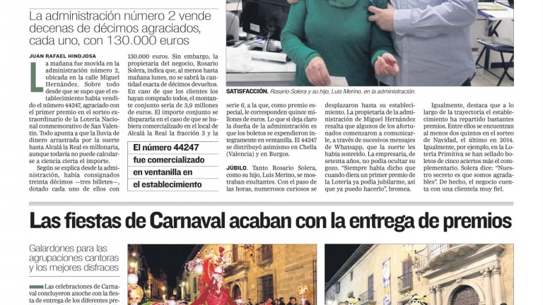 La Lotería Nacional deja 600.000 euros en Alcalá la Real