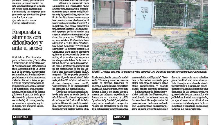Apartado el profesor señalado por acoso en Las Fuentezuelas Apartado el profesor señalado por acoso en Las Fuentezuelas