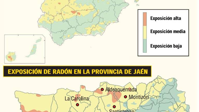 El norte jiennense, “en rojo” en el mapa del radón del país El norte jiennense, “en rojo” en el mapa del radón del país