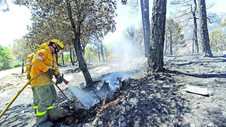 El Infoca vigila el fuego de Segura, sin extinguir dos semanas después