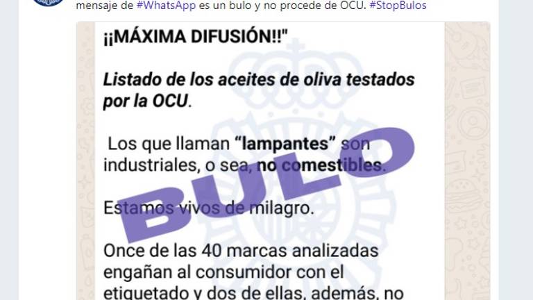 La Policía Nacional tiene que desmentir un bulo sobre el aceite