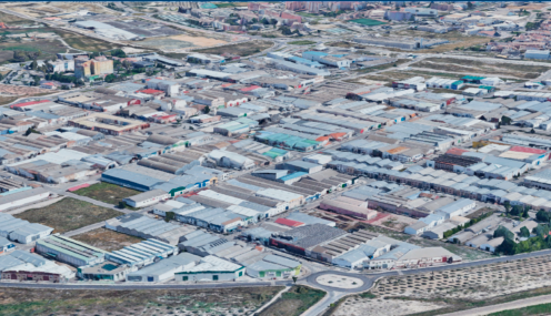 <i>Vista aérea del Polígono Industrial de Los Olivares, en imagen de archivo. / AEPO. </i>