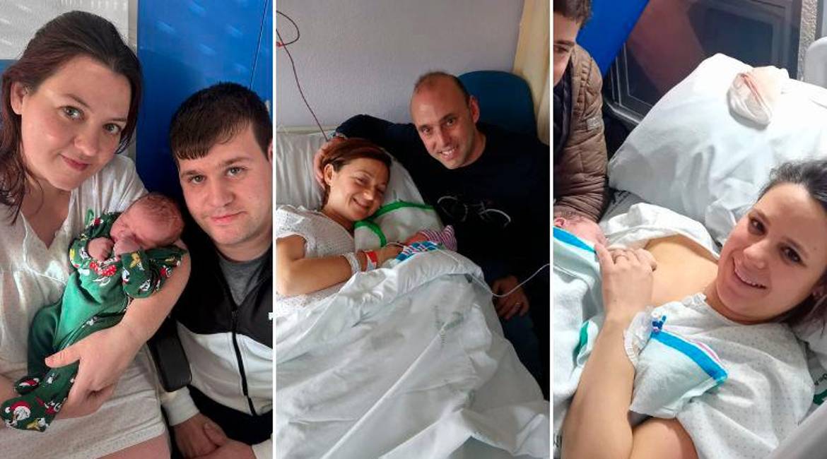 Mateo, Iván y Paula, respectivamente, primeros nacidos este 2026 en la provincia de Jaén. / Junta de Andalucía.