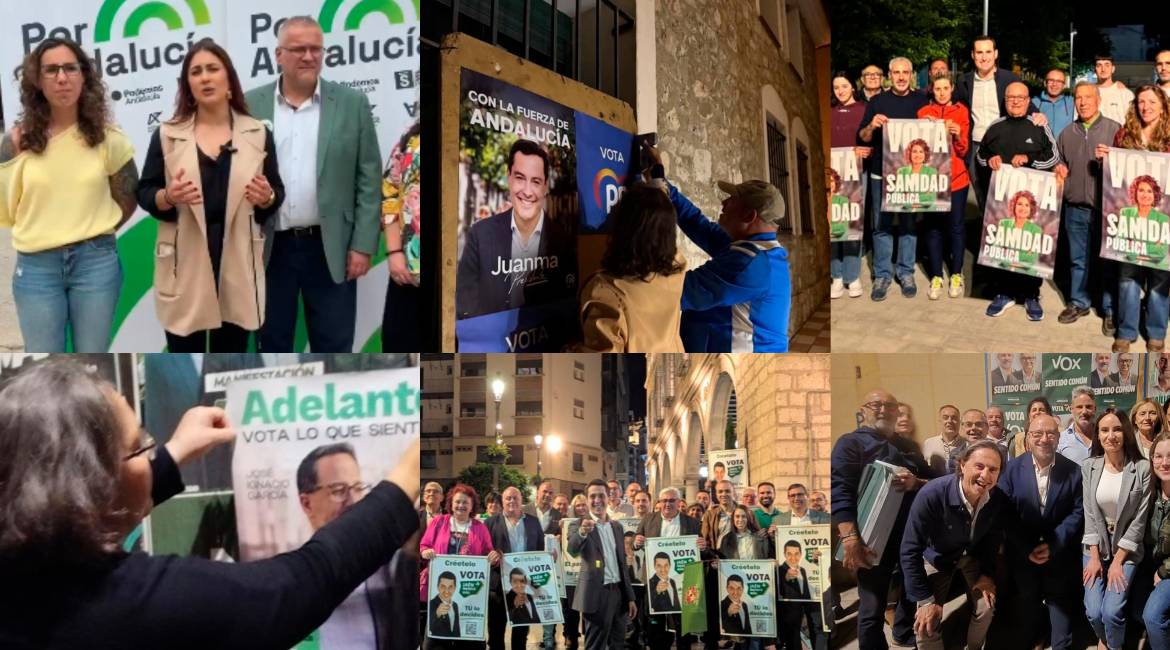 Actos de pegada de carteles de Por Andalucía, PP, PSOE, Adelante Andalucía, Jaén Merece Más y Vox en Jaén. 