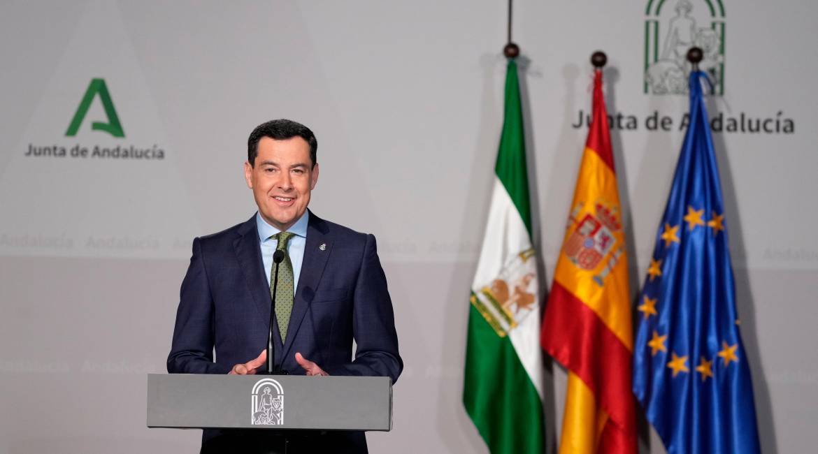 Juanma Moreno durante la rueda de prensa.