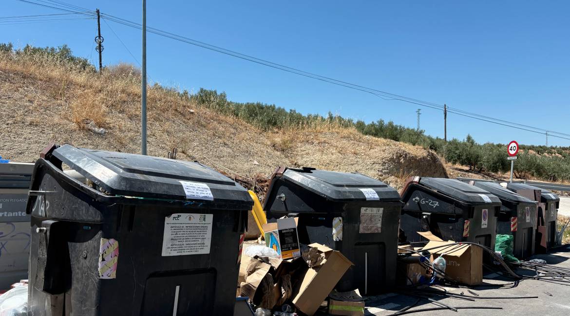 Estado de la zona de recogida de basura de Pago de Juan Ramos. / Nuria Fernández / Diario JAÉN. 