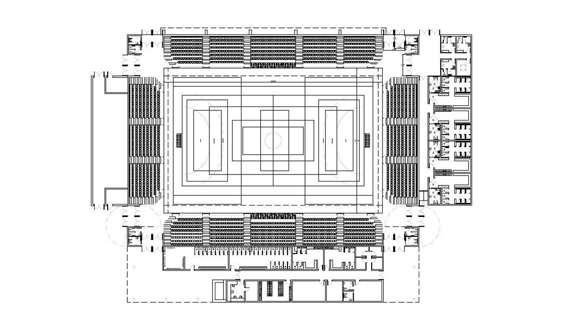 Plano del pabellón con los espectadores sentados.