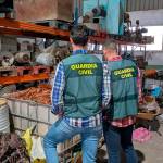  Agentes de la Guardia Civil con el material incautado en una chatarrería de Andújar. 