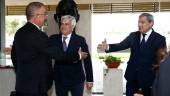 Pedro Rocha, presidente de la RFEF, con su colegas de Portugal y Marruecos. / Prensa RFEF.