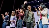 Pablo Iglesias, Ione Belarra, Irene Montero, Juan Carlos Monedero e Idoia Villanu, en un mitin. / A. Pérez Meca / Archivo Europa Press.