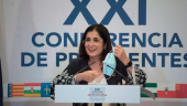 La ministra de Política Territorial y Función Pública, Carolina Darias, en la Conferencia de Presidentes en San Millán de la Cogolla, La Rioja.