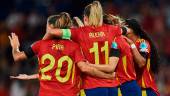 Las jugadoras de la selección española celebran unos de sus goles en la victoria ante Portugal en la Eurocopa de 2025. / Prensa RFEF.
