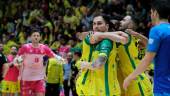 Jugadores del Jaén Paraíso Interior celebran un gol ante el Viña Albali Valdepeñas FS / Fonsi Moreno / Jaén Paraíso Interior FS.