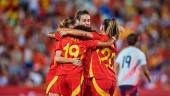 Las jugadoras de la selección española celebran el 2-1 de Vicky López en el amistoso ante Japón. / RFEF / Europa Press.