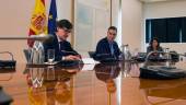 POLÍTICOS. El ministro de Sanidad, Salvador Illa, y el presidente, Pedro Sánchez, durante la reunión telemática.