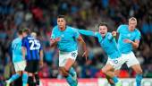 Rodri, Grealish y Haaland celebran el tanto de Rodri. / Twitter Liga de Campeones.