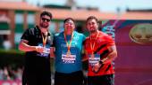 Alberto González, Kevin Arreaga y Pedro José Martín, podio del Nacional de martillo. / RFEA. 