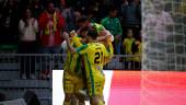 Celebración de uno de los goles del Jaén Paraíso Interior frente al Palma Futsal. / Jaén Paraíso Interior FS.