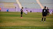 Protesta de los jugadores del Real Jaén antes de empezar el duelo ante el Melilla CD.