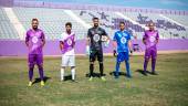 NUEVAS EQUIPACIONES. Migue Montes, Juanma Espinosa, Ángel de la Calzada, Luis Heredia y Carlos Branco, con las equipaciones de la 2020/21.