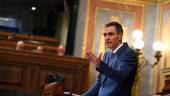 El presidente del Gobierno, Pedro Sánchez, durante su intervención en el Congreso de los Diputados. / Fernando Sánchez / Europa Press. 