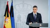 El presidente del Gobierno, Pedro Sánchez, en su comparecencia en Moncloa. / A. Pérez Meca / Europa Press. 