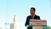 COMPARECENCIA. El presidente de la Junta de Andalucía, Juanma Moreno, en la celebración de os dos años de nuevo gobierno.
