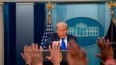 El presidente de EE UU, Donald Trump, durante una rueda de prensa en la Casa Blanca. / Andrew Leyden / Europa Press. 